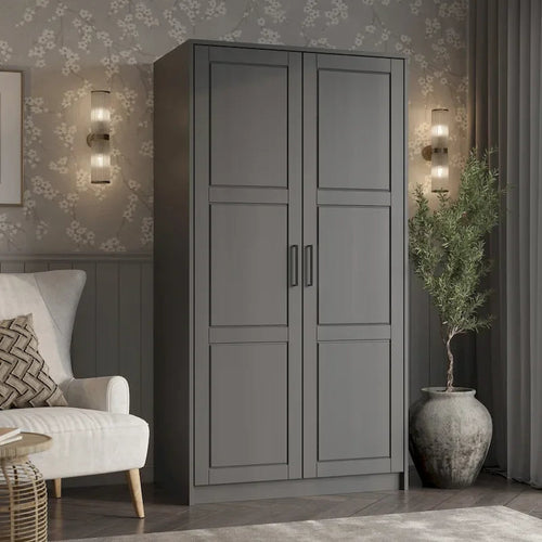 2-Door Solid Wood Wardrobe with Solid or Mirrored Doors