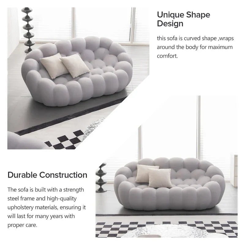 2-Seat Curved Bubble Loveseat with 3D Textured Fabric for Living Room or Apartment