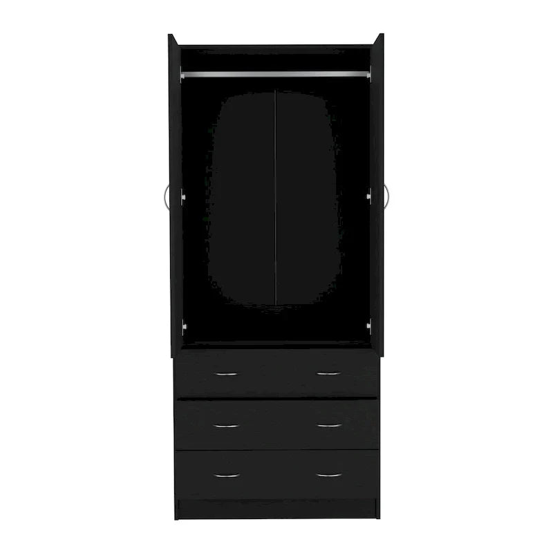 Modern 2-Door Wardrobe with 3 Drawers and 1 Hanging Rail