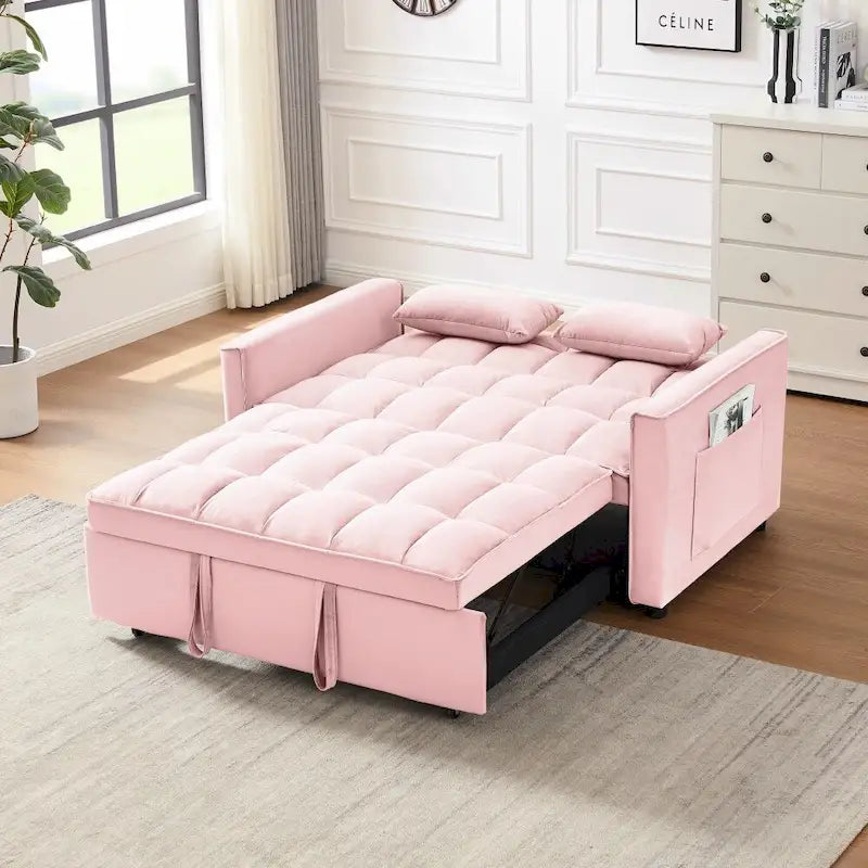 3-in-1 Velvet Convertible Sofa Bed with Trundle and Reclining Backrest