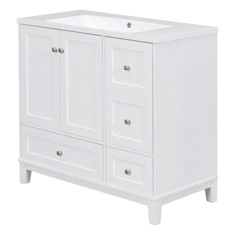 36-Inch Bathroom Vanity with USB Charging, Resin Sink, Solid Wood Frame and 3 Drawers