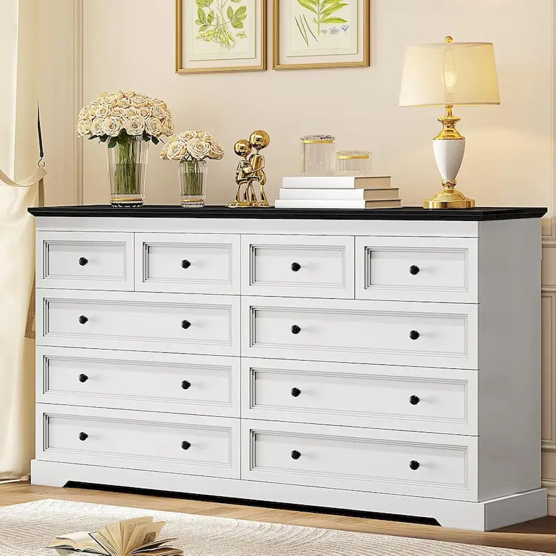 10-Drawer Dresser, Large Wooden Chest of Drawers