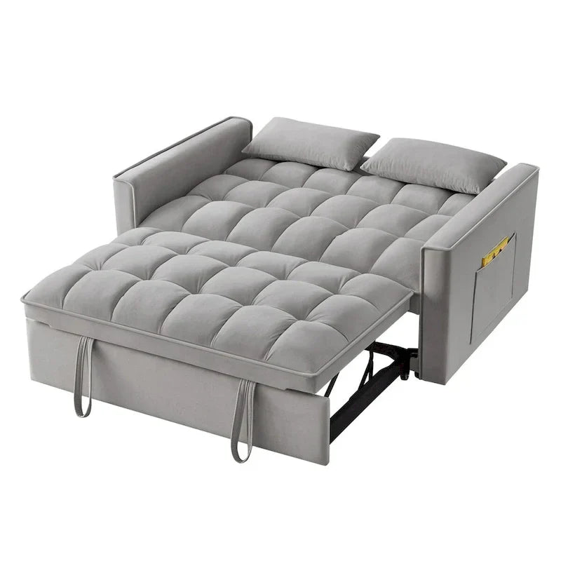 4-in-1 Upholstered Sofa Bed with Armrests, Storage Pockets and Adjustable Backrest
