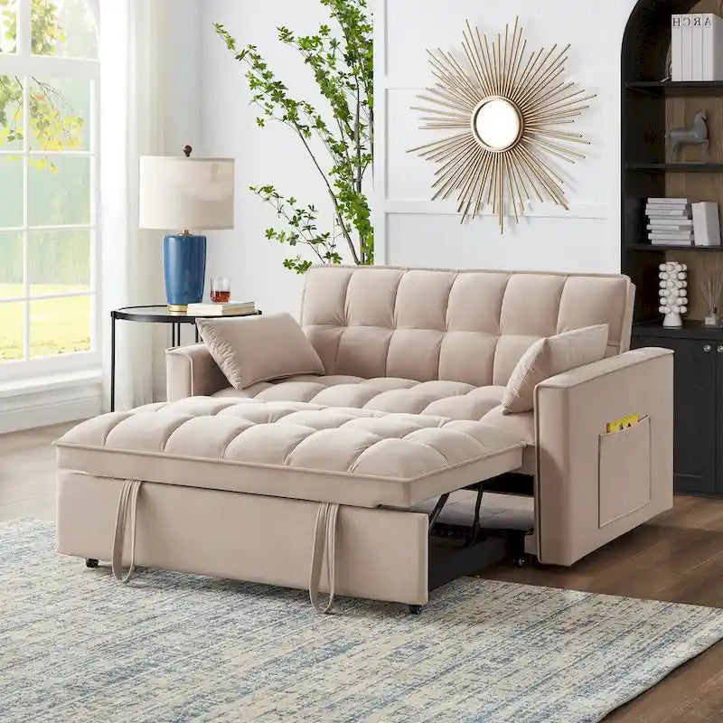 4-in-1 Upholstered Sofa Bed with Armrests, Storage Pockets and Adjustable Backrest