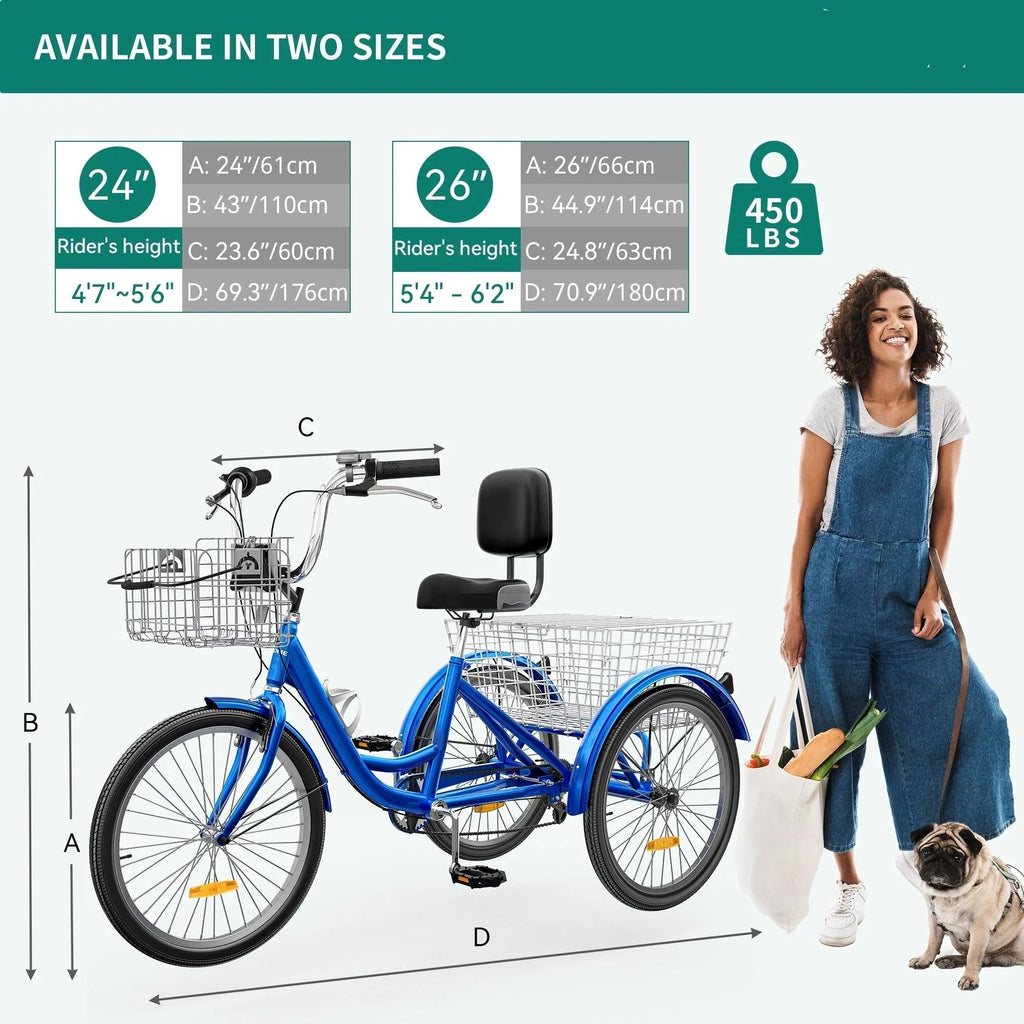 Adult 3-Wheel Tricycle with 7 Speeds