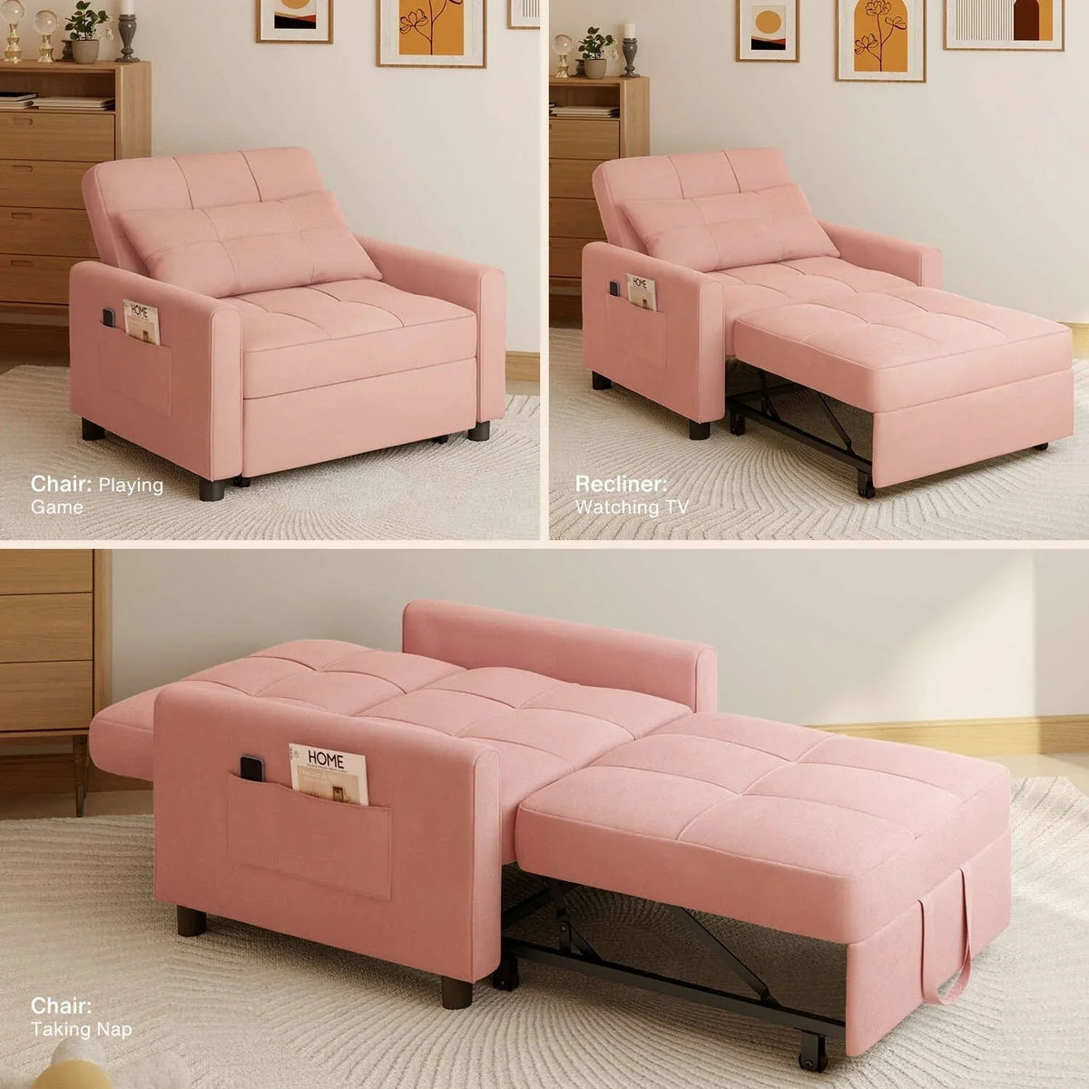3-in-1 Convertible Sofa Bed, Folding Sofa Chair and Sleeper for Living Room
