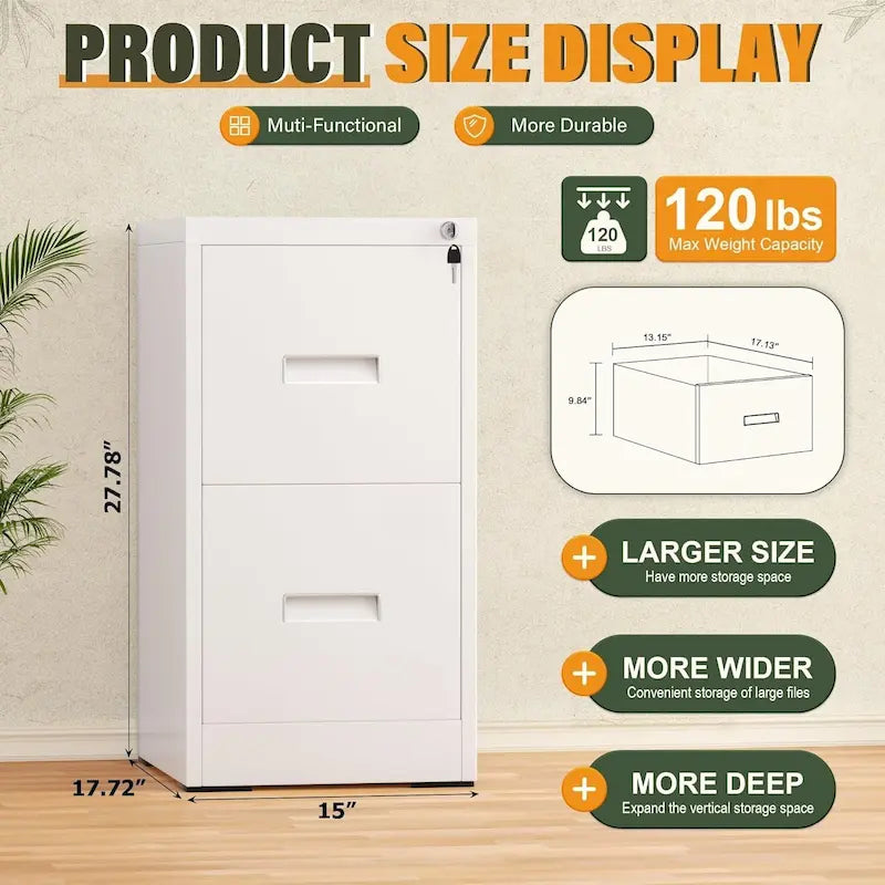 2-Drawer Vertical Locking Filing Cabinet for Home Office