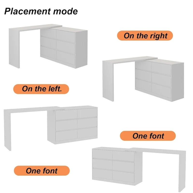 32.7-Inch Swivel Dresser and 6-Drawer Desk/Vanity, White/Black