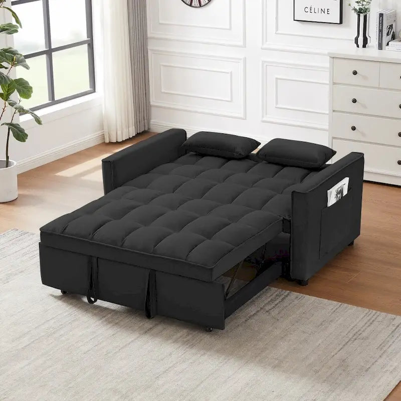 3-in-1 Velvet Convertible Sofa Bed with Trundle and Reclining Backrest