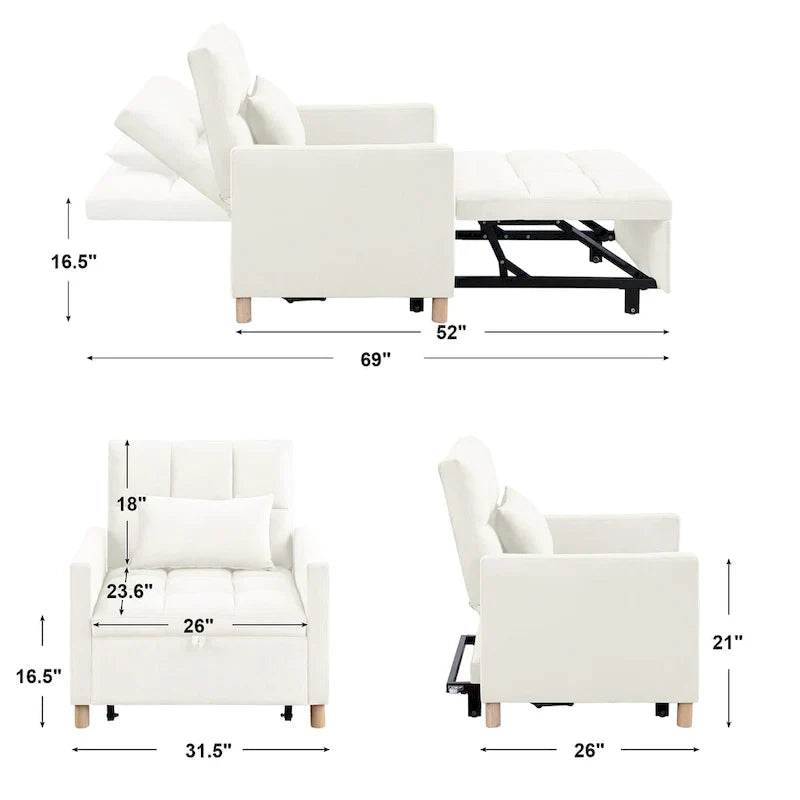 3-in-1 Convertible Chair Bed, Black