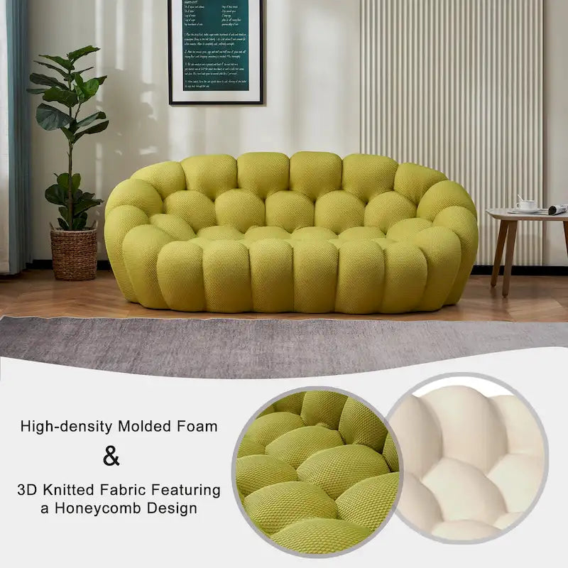 2-Seat Curved Bubble Loveseat with 3D Textured Fabric for Living Room or Apartment