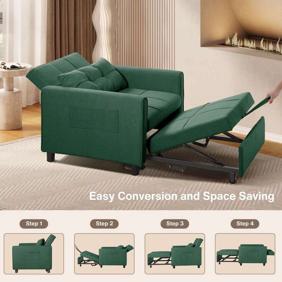 3-in-1 Convertible Sofa Bed, Folding Sofa Chair and Sleeper for Living Room