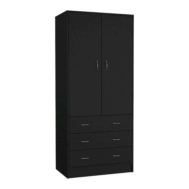 Modern 2-Door Wardrobe with 3 Drawers and 1 Hanging Rail