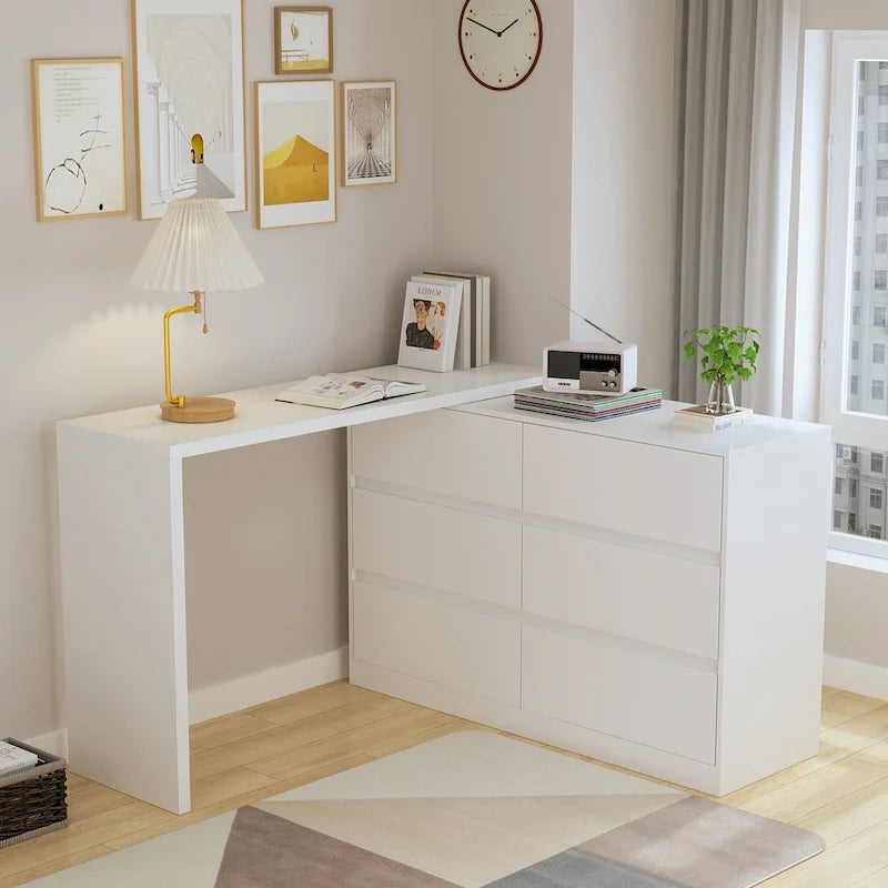 32.7-Inch Swivel Dresser and 6-Drawer Desk/Vanity, White/Black