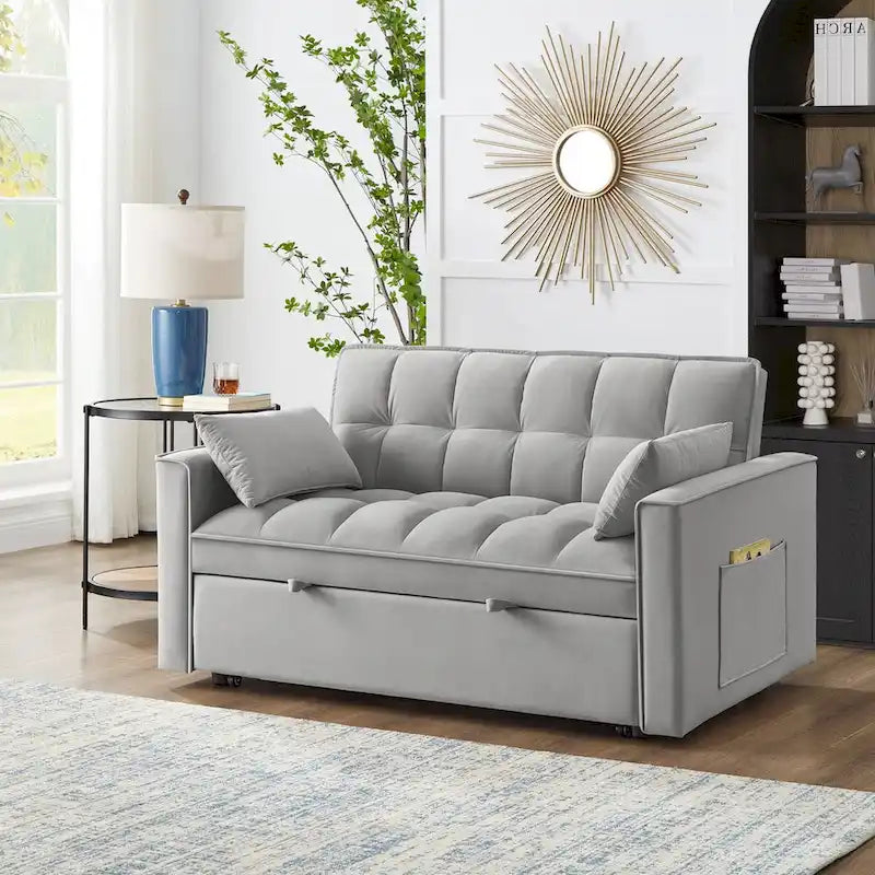 4-in-1 Upholstered Sofa Bed with Armrests, Storage Pockets and Adjustable Backrest