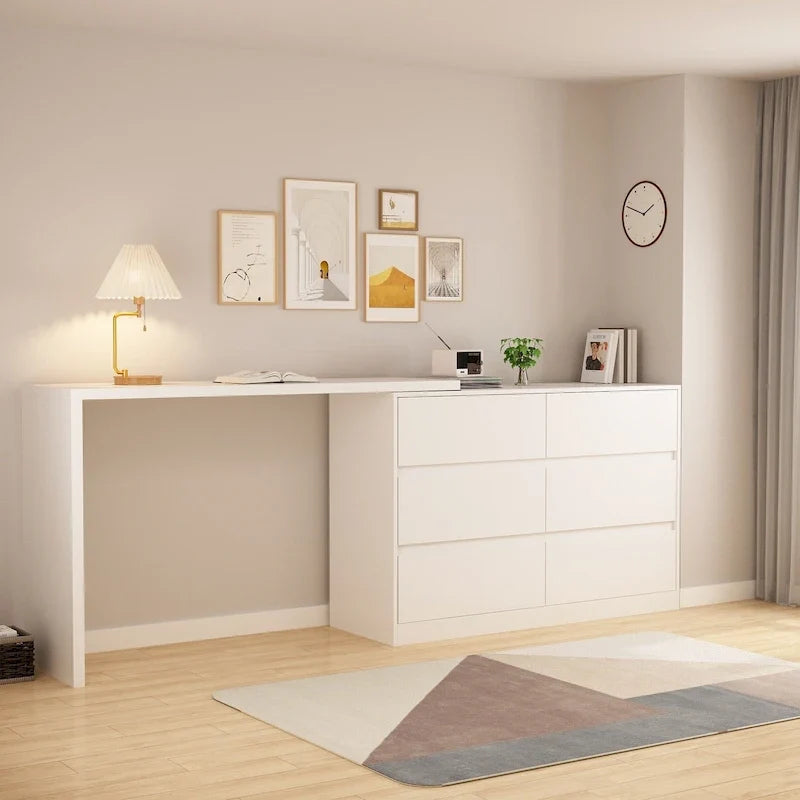 32.7-Inch Swivel Dresser and 6-Drawer Desk/Vanity, White/Black