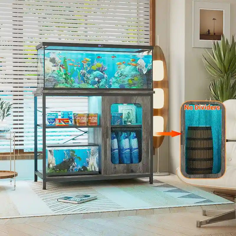 75–110 L Aquarium Cabinet with Power Outlets and LED Lighting