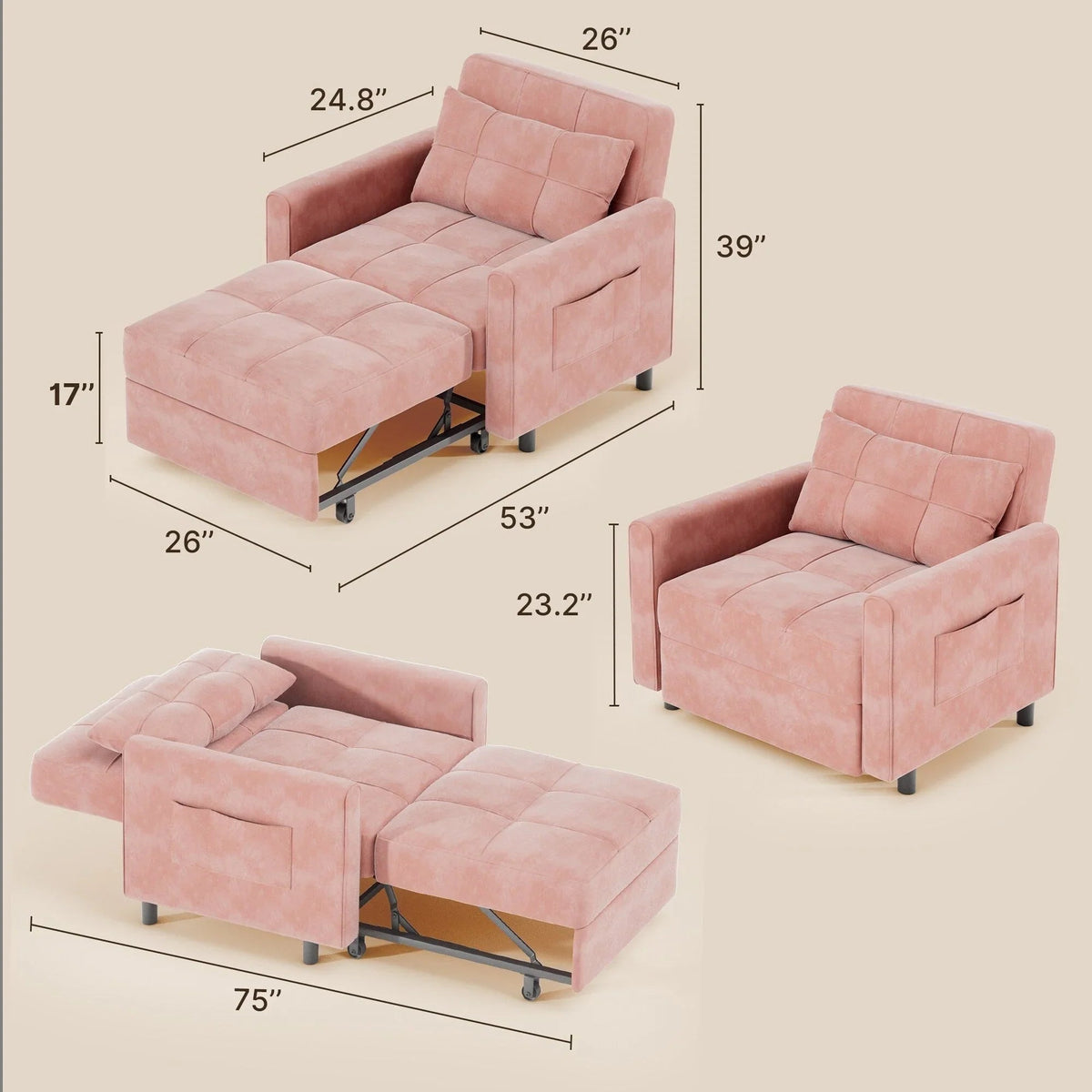 3-in-1 Convertible Sofa Bed, Folding Sofa Chair and Sleeper for Living Room