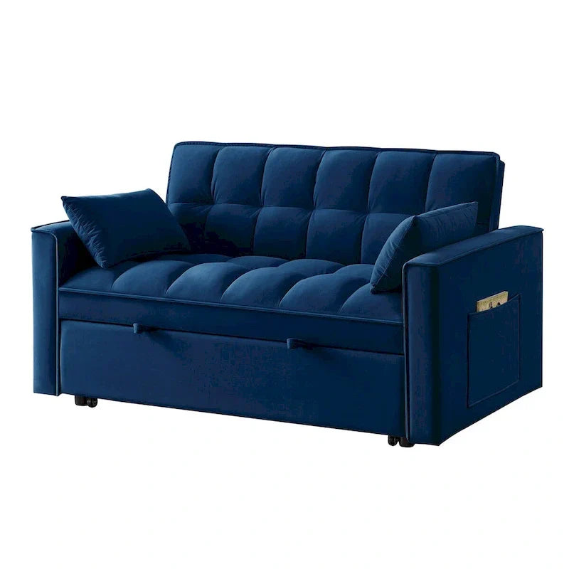 4-in-1 Convertible Velvet Loveseat Sleeper with Reclining Backrest and 2 Side Pockets