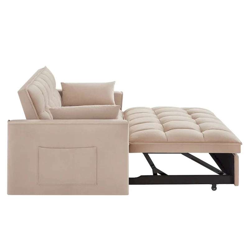 4-in-1 Convertible Velvet Loveseat Sleeper with Reclining Backrest and 2 Side Pockets