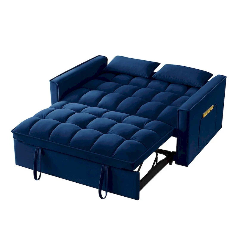 4-in-1 Convertible Velvet Loveseat Sleeper with Reclining Backrest and 2 Side Pockets