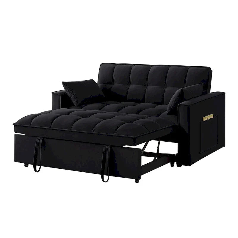 4-in-1 Upholstered Sofa Bed with Armrests, Storage Pockets and Adjustable Backrest
