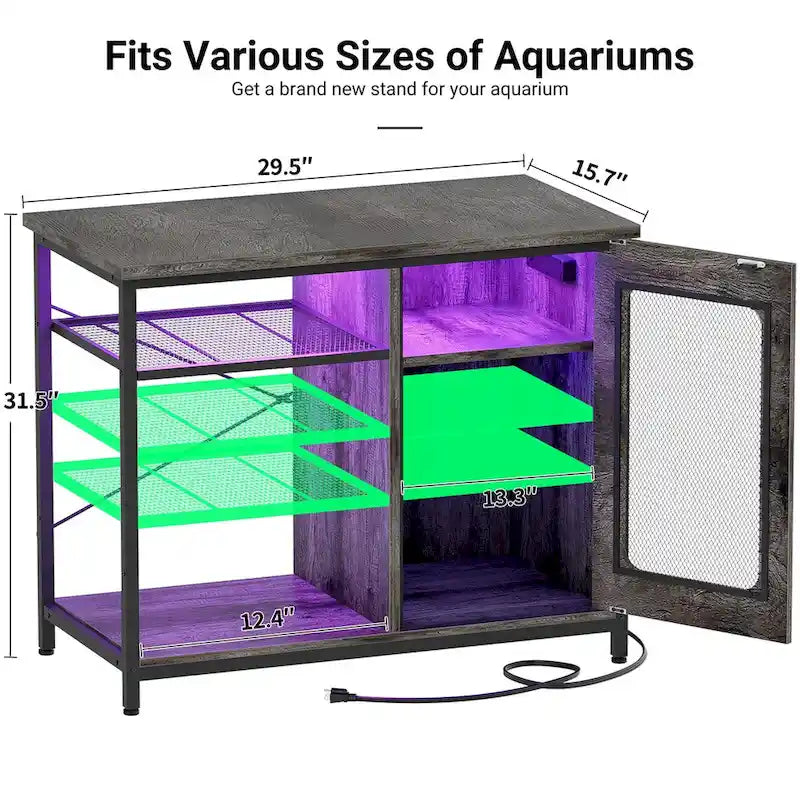 75–110 L Aquarium Cabinet with Power Outlets and LED Lighting