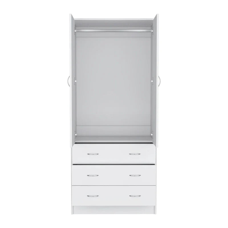 Modern 2-Door Wardrobe with 3 Drawers and 1 Hanging Rail