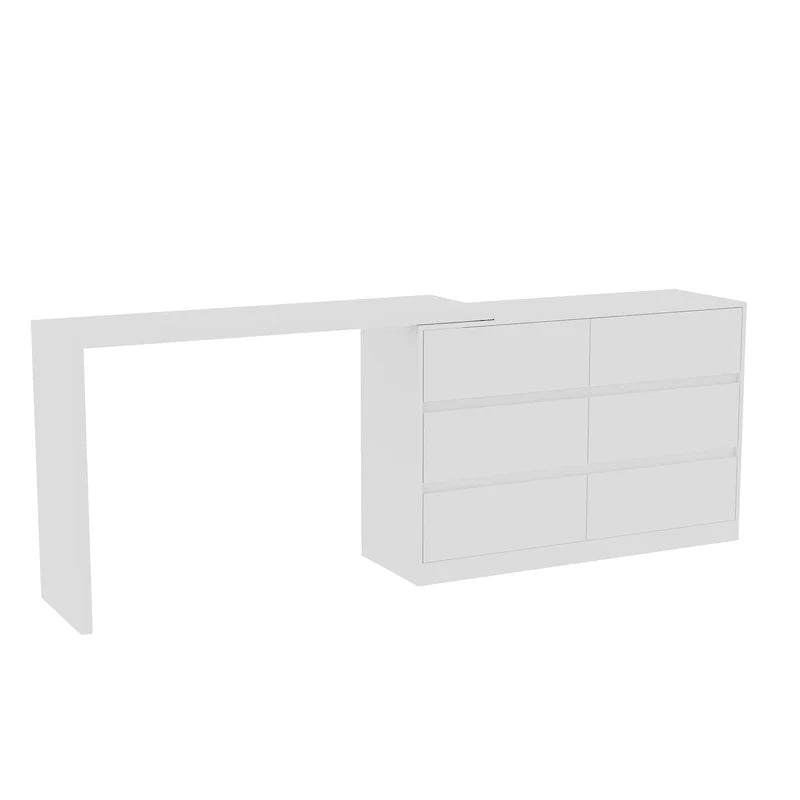 32.7-Inch Swivel Dresser and 6-Drawer Desk/Vanity, White/Black