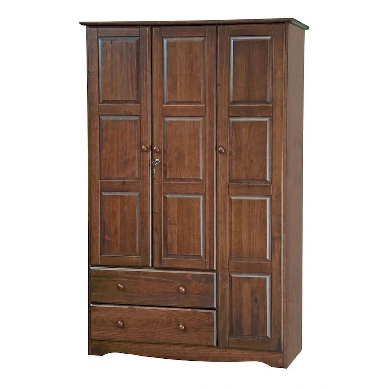 3-Door Wardrobe, White/Mocha/Java, Solid Wood
