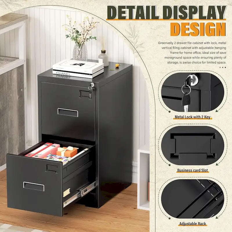2-Drawer Vertical Locking Filing Cabinet for Home Office