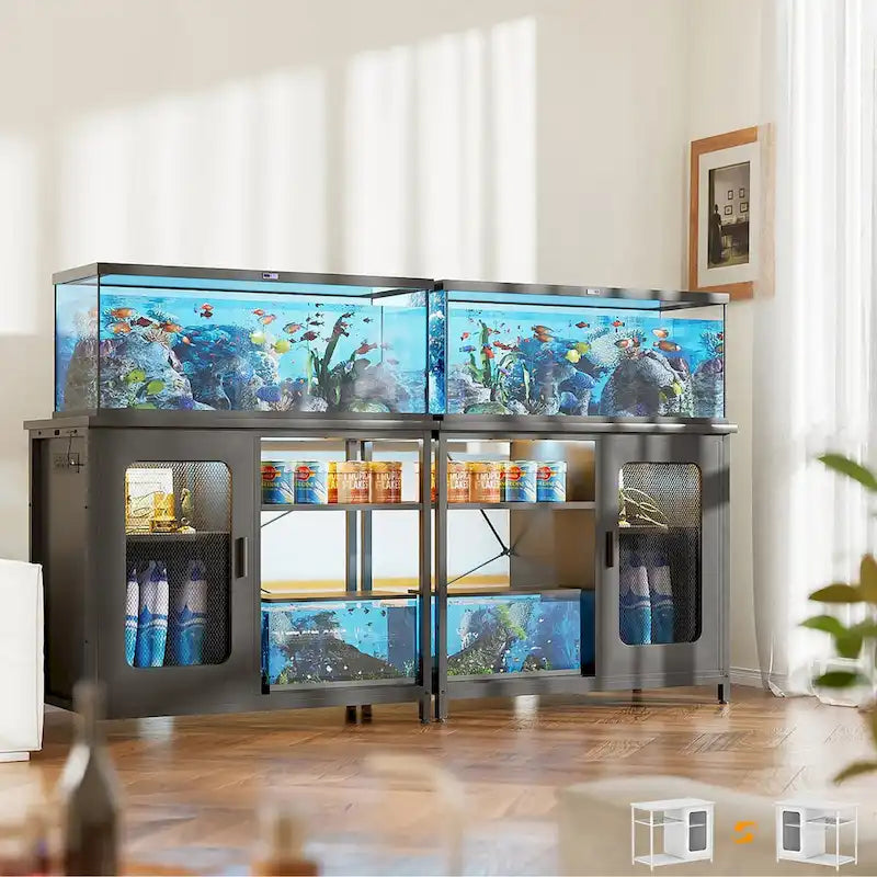 75–110 L Aquarium Cabinet with Power Outlets and LED Lighting