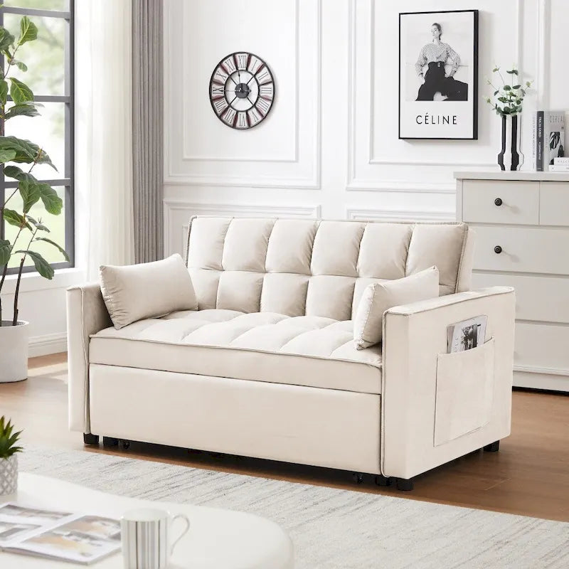 3-in-1 Velvet Convertible Sofa Bed with Trundle and Reclining Backrest
