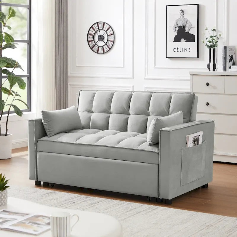 3-in-1 Velvet Convertible Sofa Bed with Trundle and Reclining Backrest