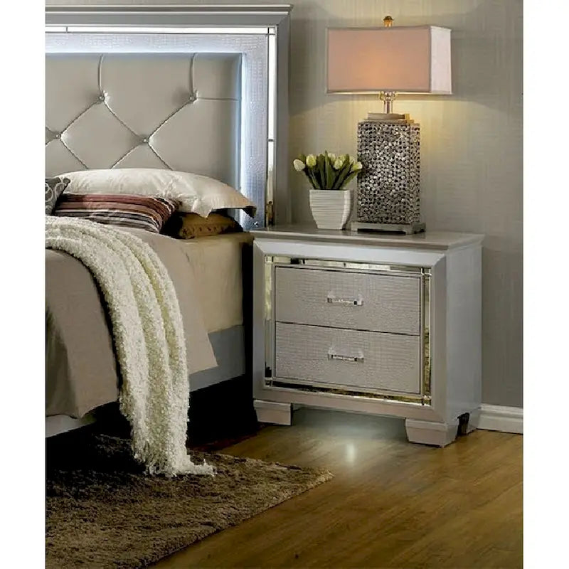 Silver Bedside Table with LED Light