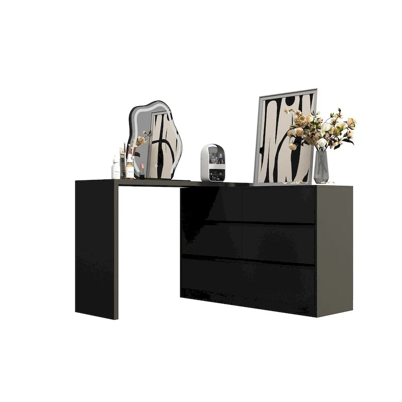32.7-Inch Swivel Dresser and 6-Drawer Desk/Vanity, White/Black